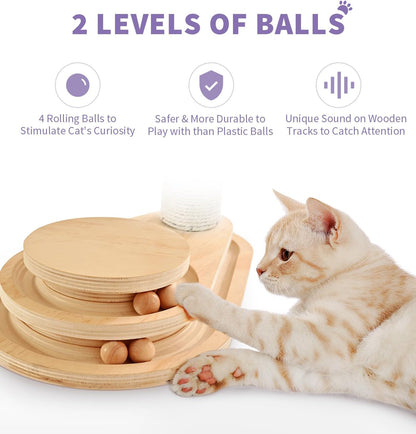 Sisal cat scratching post with ball track, view 3 of 9