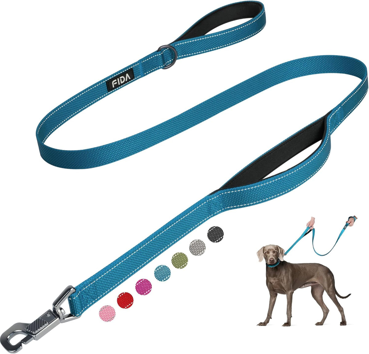 Heavy-duty dog leash with two padded handles