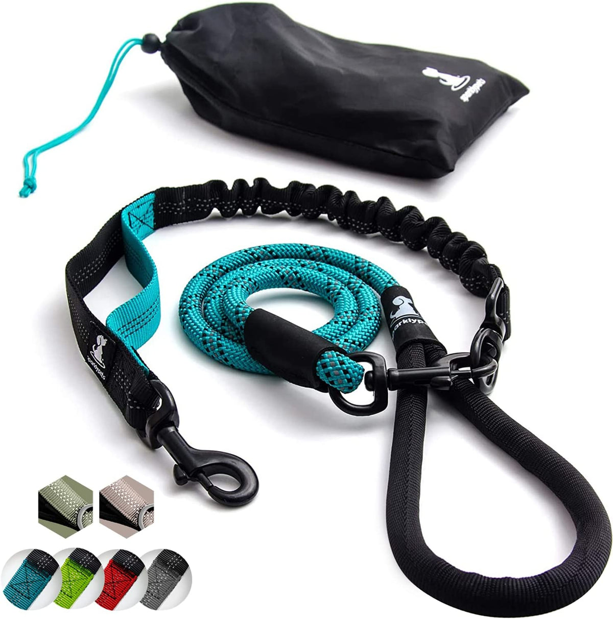 Teal heavy-duty bungee rope dog leash
