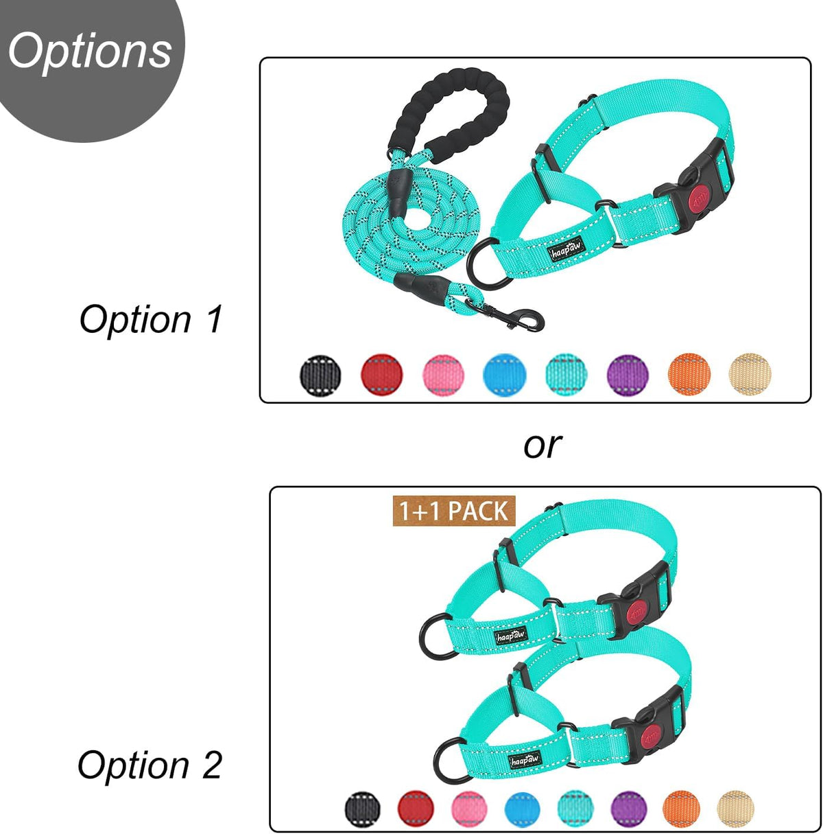 Turquoise escape-proof martingale dog collar, view 2 of 6