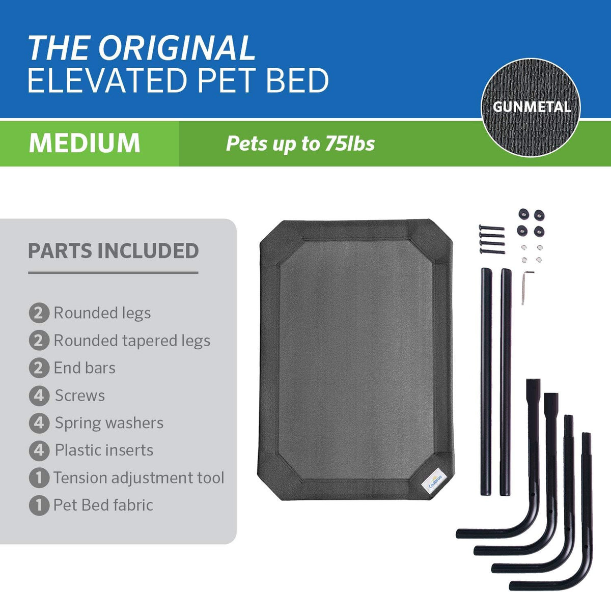 Gunmetal elevated cooling dog bed - parts included