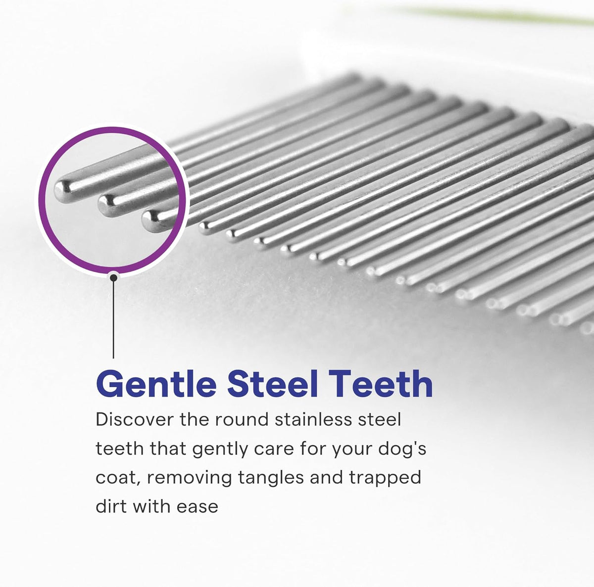 Stainless steel dog and cat grooming comb - gentle rounded steel teeth