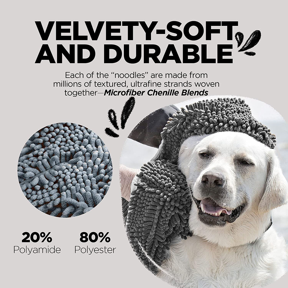 Gray microfiber chenille dog towel - microfiber chenille close-up