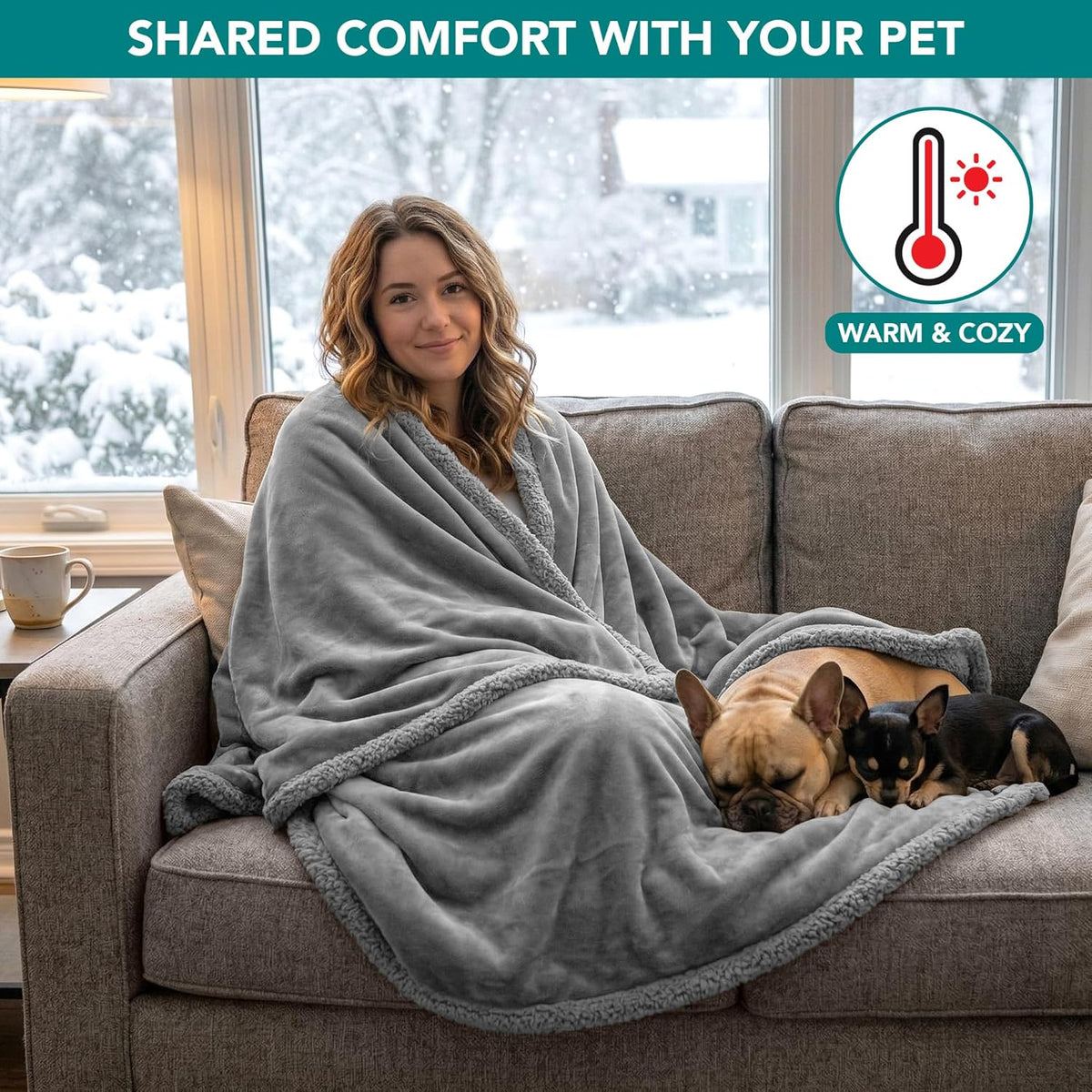 Light gray waterproof sherpa dog blanket, view 4 of 8