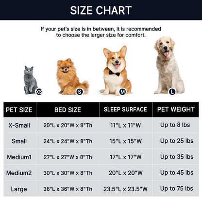 Black faux fur calming donut bed - size chart