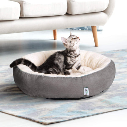 Gray round donut cushion bed for cats, view 2 of 8