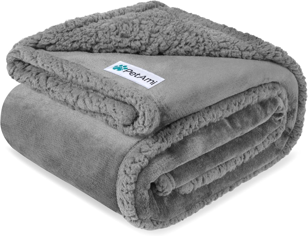 Light gray waterproof sherpa dog blanket, view 7 of 8