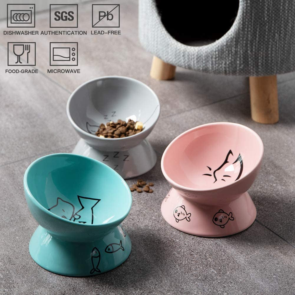 Pink raised tilted ceramic cat bowl, view 5 of 6