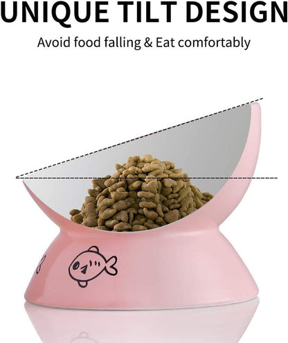 Pink raised tilted ceramic cat bowl, view 3 of 6