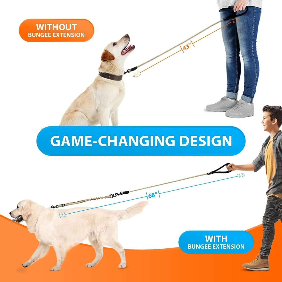 Teal heavy-duty bungee rope dog leash, view 5 of 7