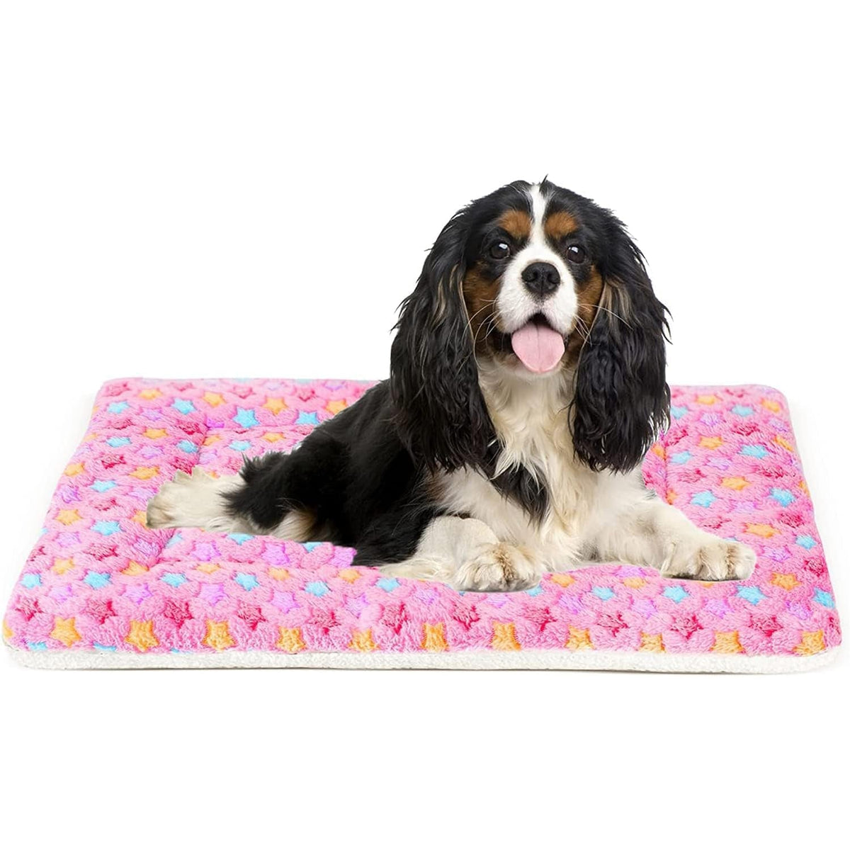 Pink star print soft dog crate pad