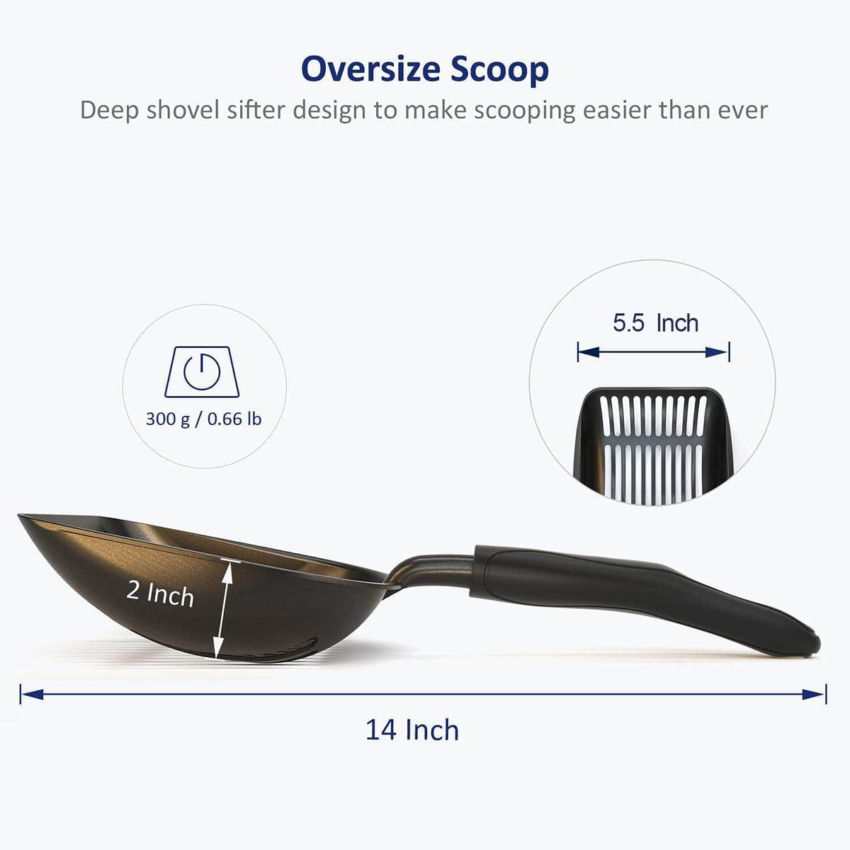 Black non-stick metal cat litter scoop, view 5 of 8