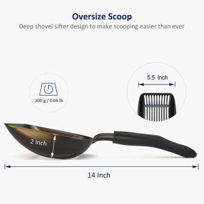 Black non-stick metal cat litter scoop, view 5 of 8