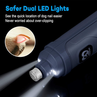 Blue dog nail grinder with LED lights - dual LED lights