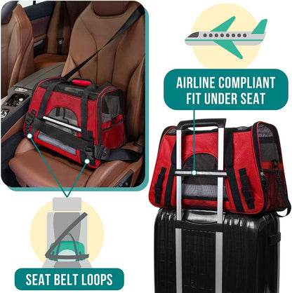 Red soft-sided travel pet carrier, view 6 of 7