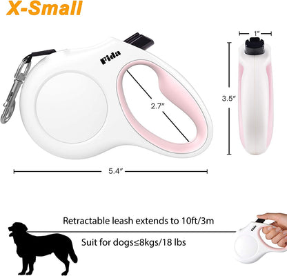 White and pink retractable dog leash - dimensions