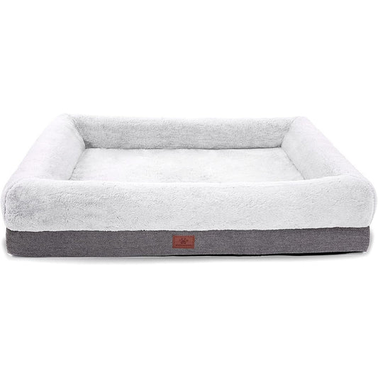 Gray orthopedic bolster dog bed