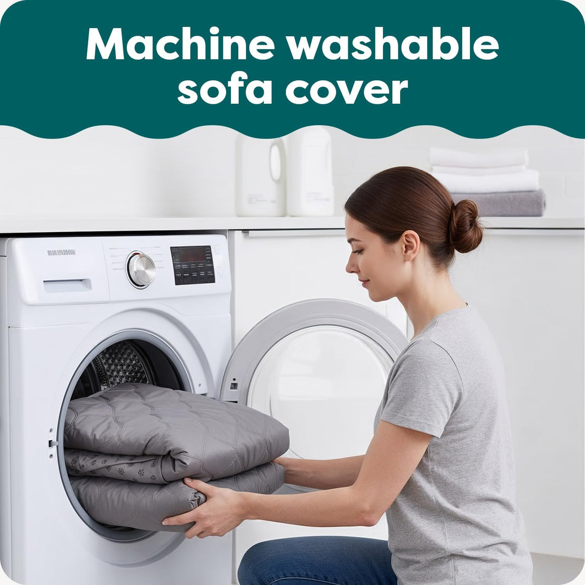 Gray reversible water-resistant sofa cover for pets - machine washable