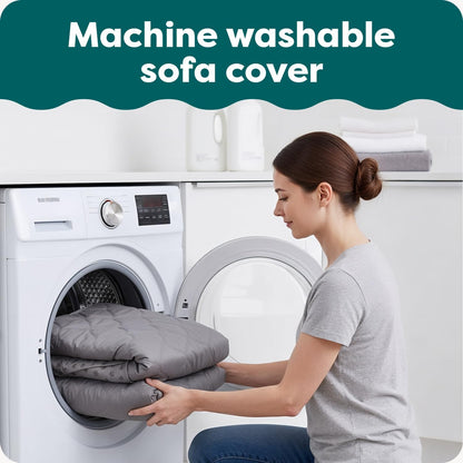 Gray reversible water-resistant sofa cover for pets - machine washable