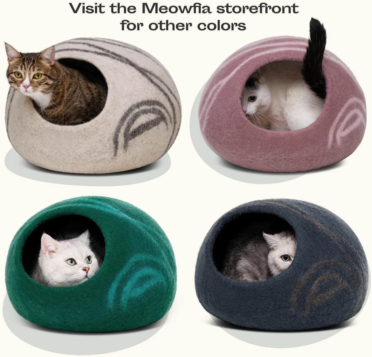 Aquamarine handmade wool cat cave bed, view 6 of 7
