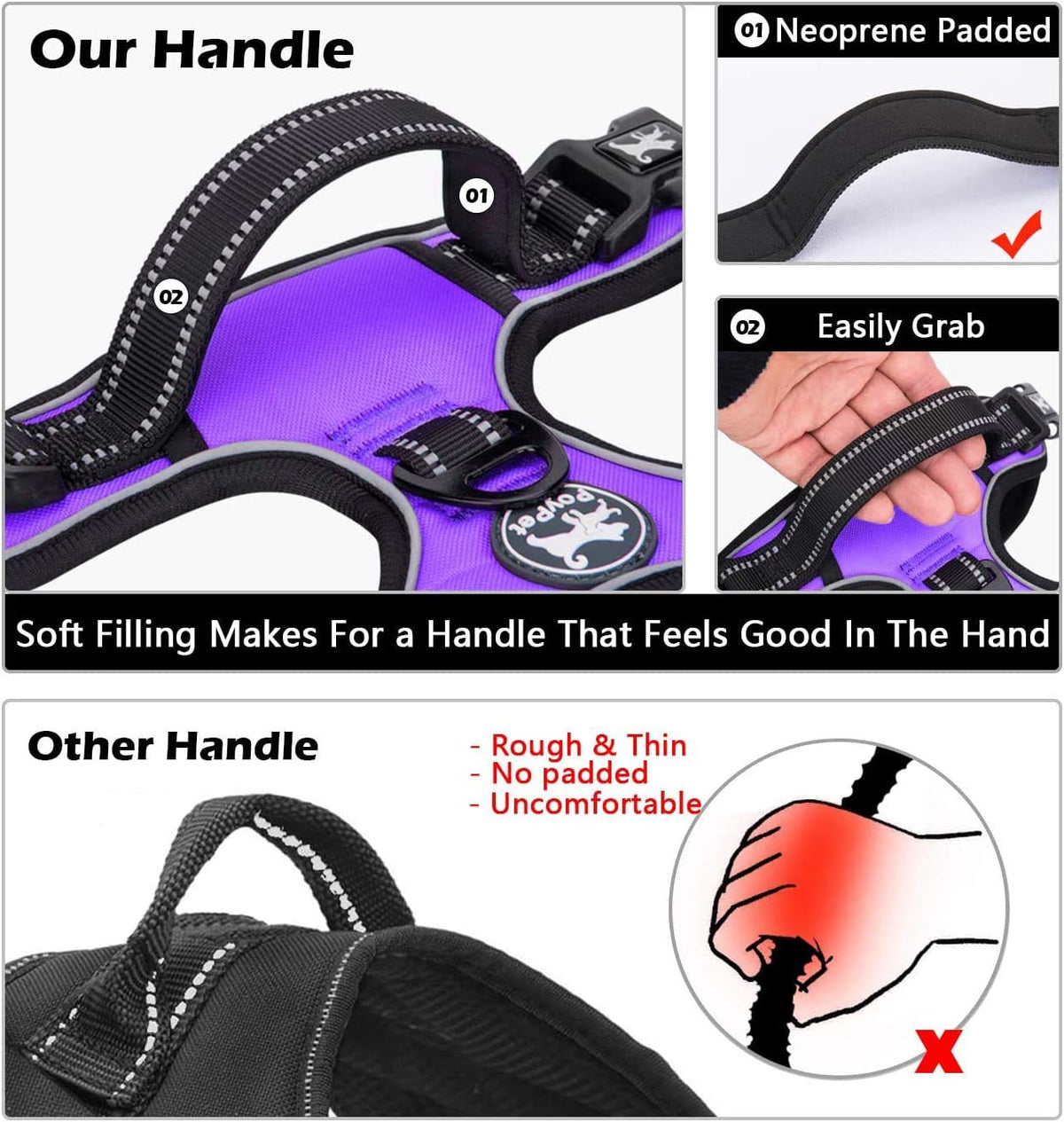 Purple no-pull dog harness with front clip, view 5 of 8