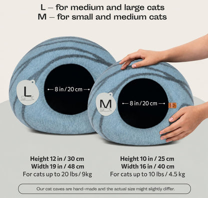 Aquamarine handmade wool cat cave bed, view 2 of 7