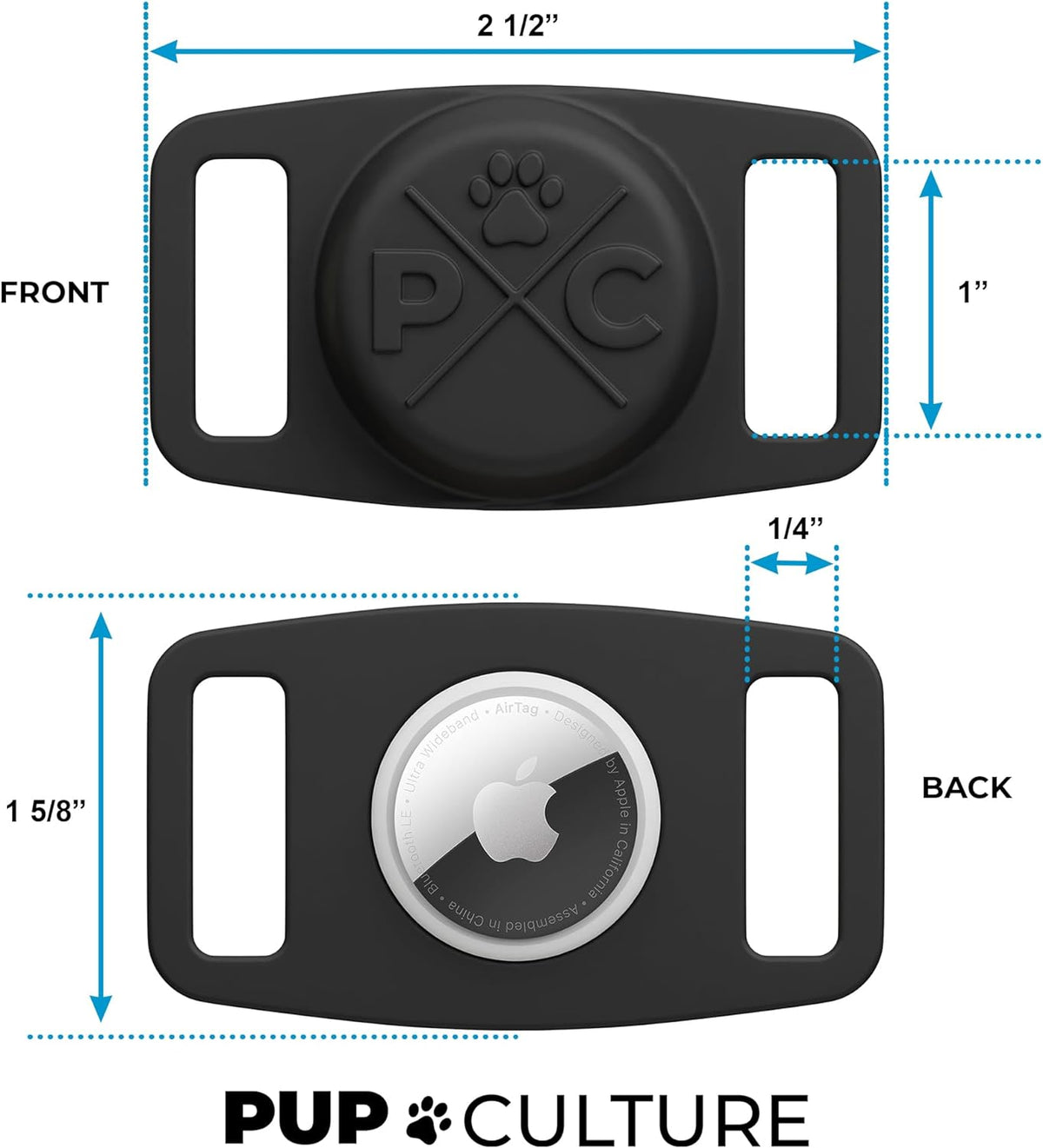 Black silicone AirTag holder on a dog collar, view 3 of 7