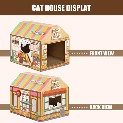 Coffee shop cardboard cat house with scratcher, view 3 of 7