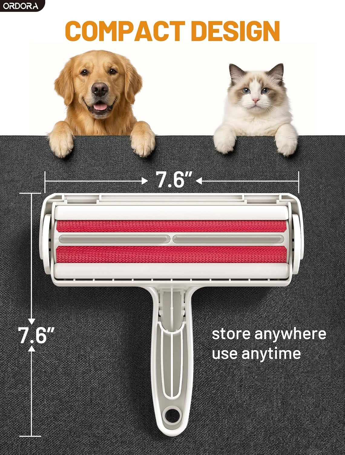Reusable pet hair remover roller - compact size