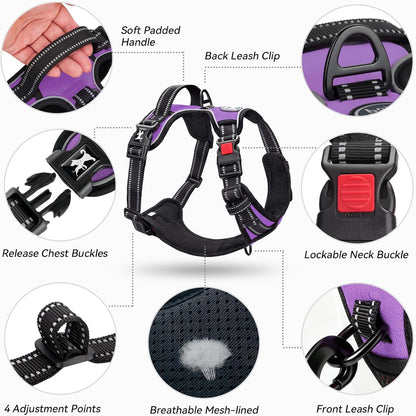 Purple no-pull dog harness with front clip, view 8 of 8