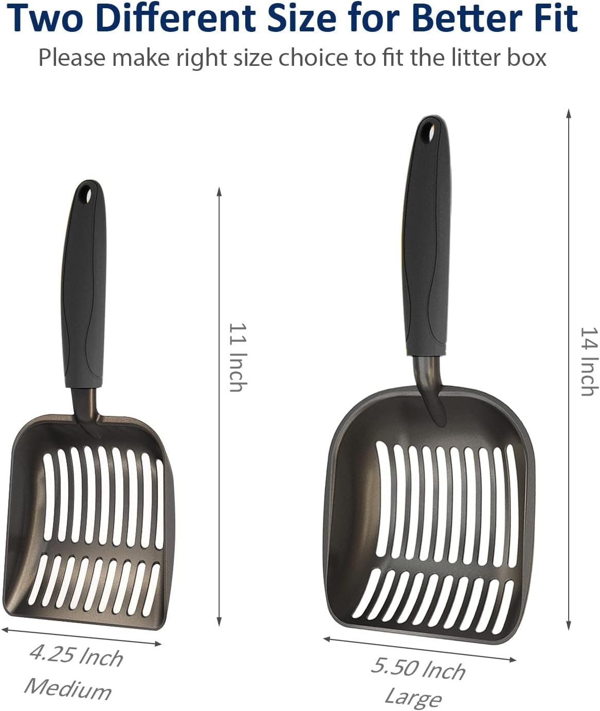 Black non-stick metal cat litter scoop, view 3 of 8