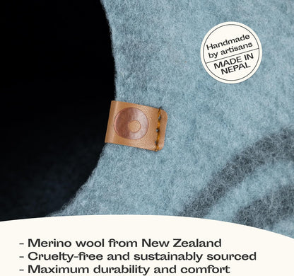 Aquamarine handmade wool cat cave bed, view 3 of 7
