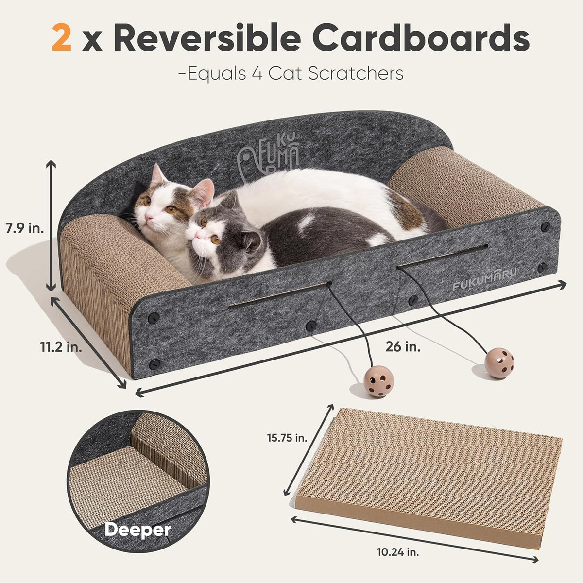 Large cardboard cat scratcher lounge bed, view 5 of 9