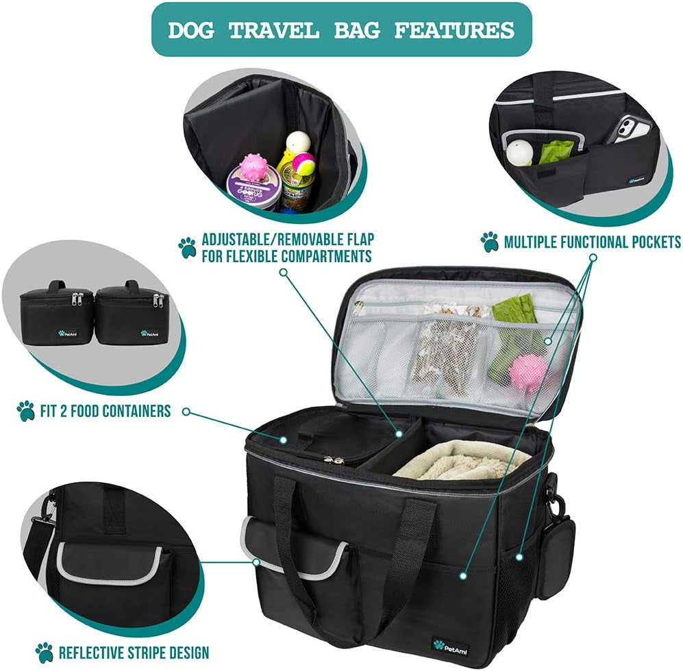 Black dog travel bag organizer, view 4 of 7