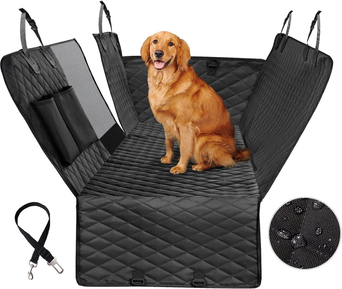 Black quilted waterproof back seat cover for dogs