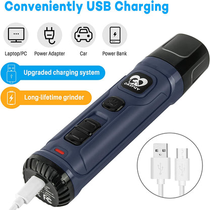 Blue dog nail grinder with LED lights - USB charging
