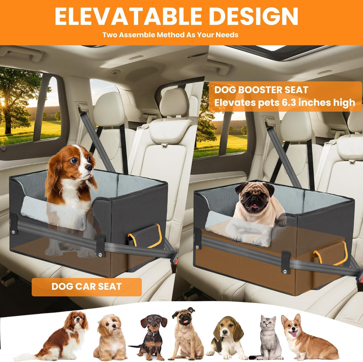 Black elevated dog booster car seat, view 3 of 7