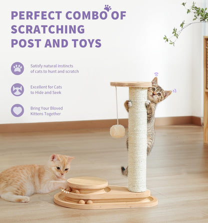 Sisal cat scratching post with ball track, view 2 of 9