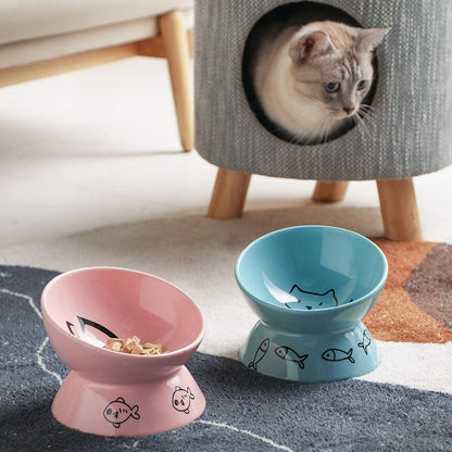 Pink raised tilted ceramic cat bowl, view 2 of 6
